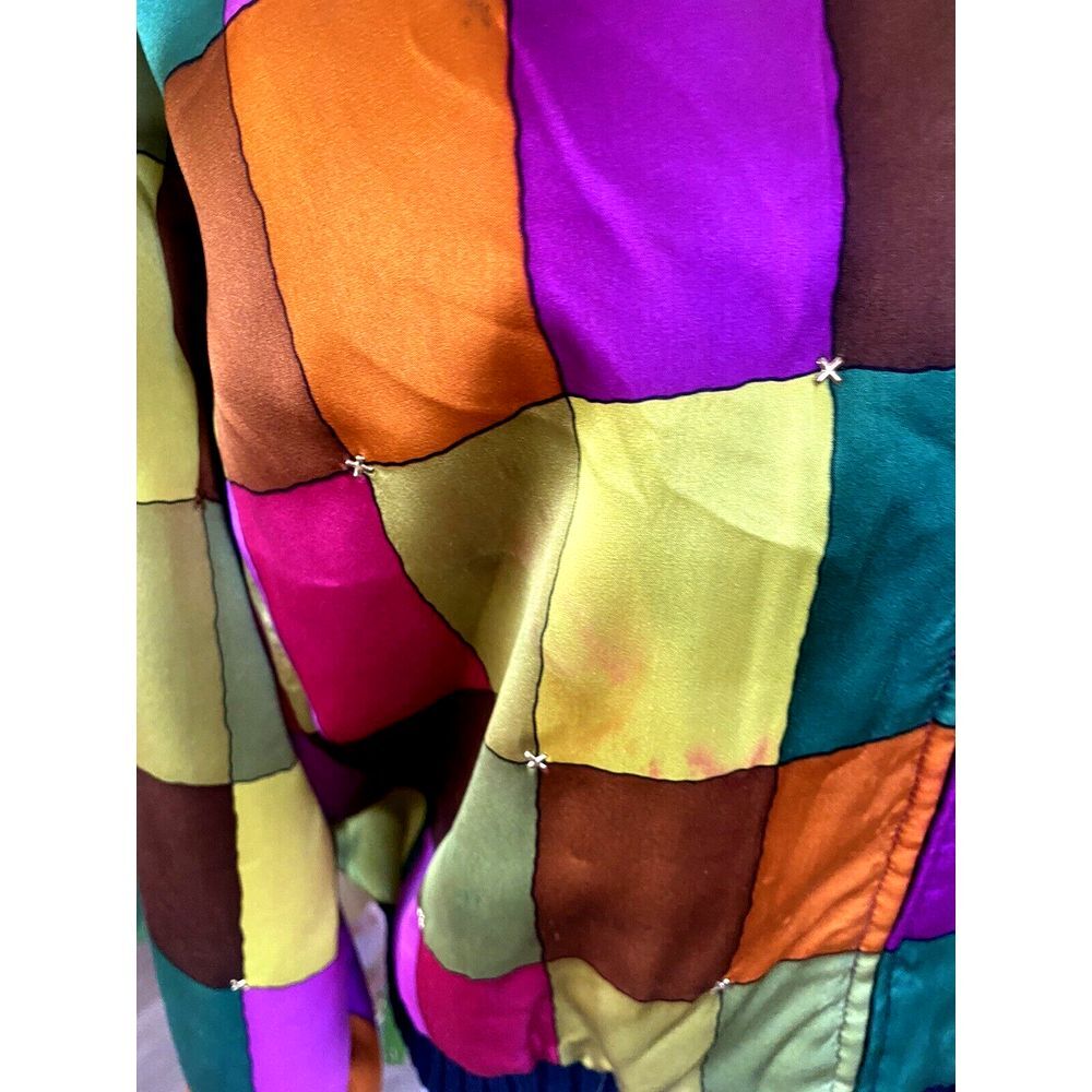 ST. JOHN SPORT MARIE GRAY Bomber Jacket Zip SILK SZ S Color Block 80s Wool Boho - Picture 2 of 10